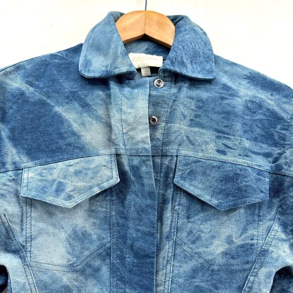 Divine Heritage Denim Tie Dye Dress Size XS Mini Fringe Hem Puff Sleeve Western - Picture 6 of 13